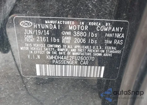 2015 Hyundai Elantra Se z USA, uszkodzony, nr VIN KMHDH4AE2FU260070